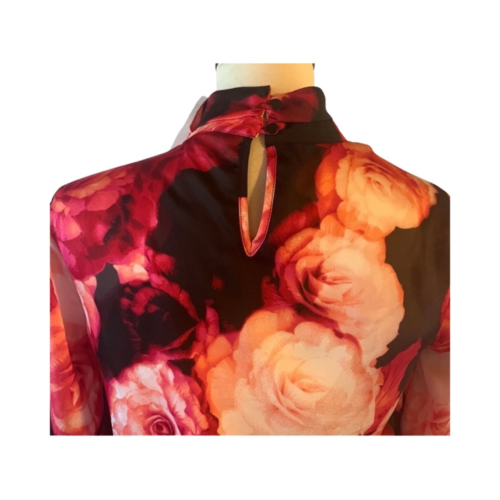 NWT WORTHINGTON Floral Stretch Knit Draped High Neck Cottagecore Blouse - Picture 4 of 5